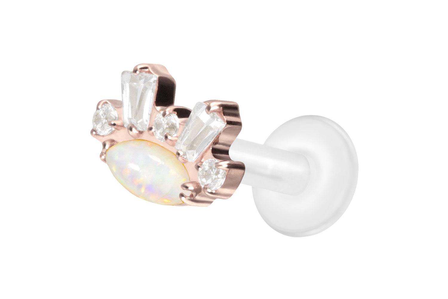 PTFE Labret Piercing mit Innengewinde + Titan-Aufsatz SYNTHETISCHER OPAL+ KRISTALLE